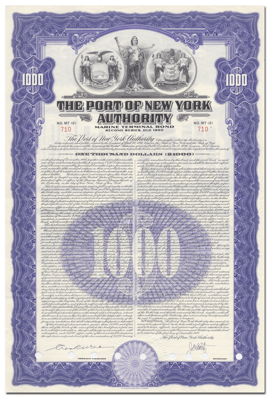 Port of New York Authority Bond Certificate