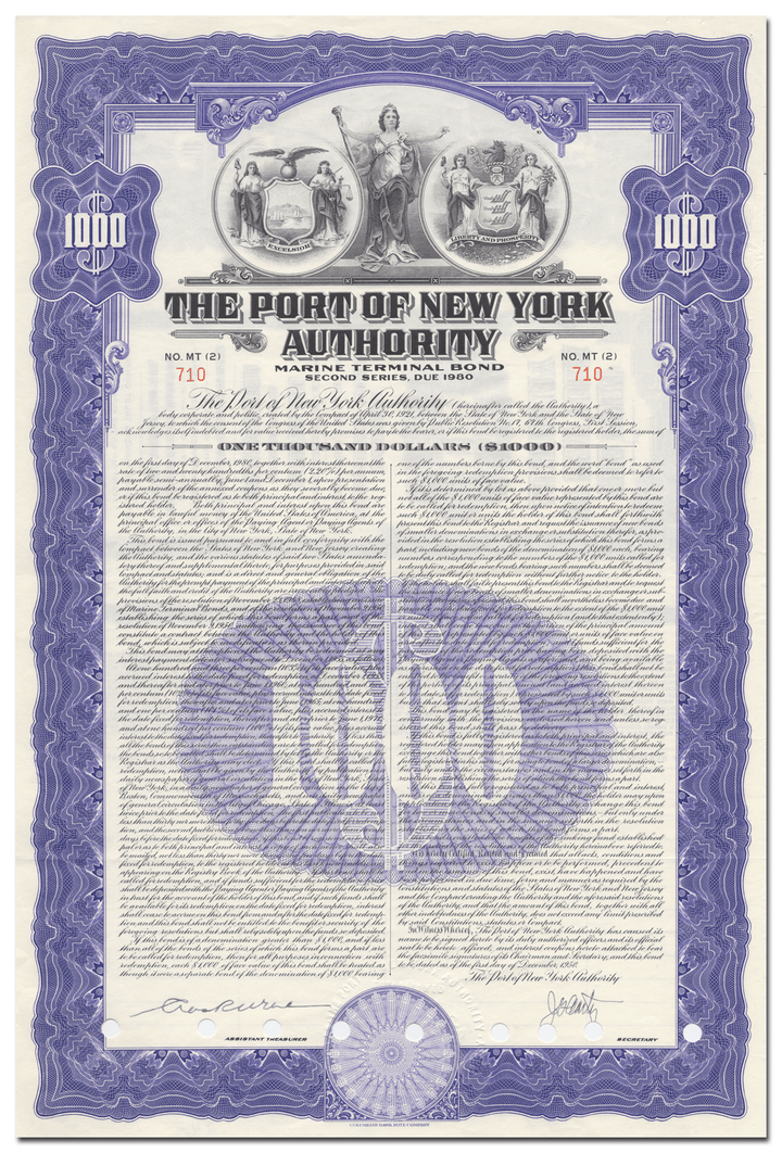 Port of New York Authority Bond Certificate