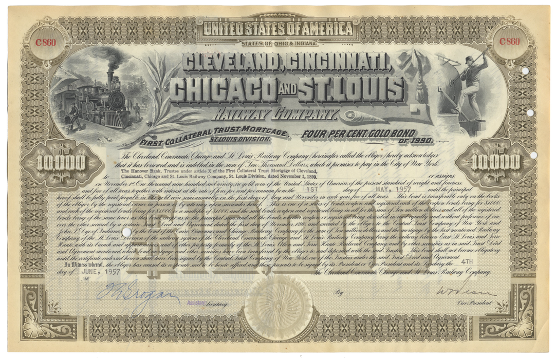 Cleveland, Cincinnati, Chicago & St. Louis Railway Company Bond Certificate