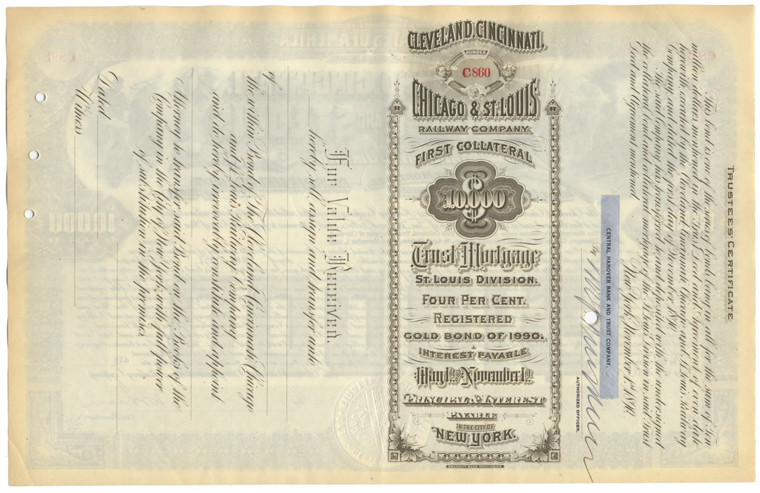 Cleveland, Cincinnati, Chicago & St. Louis Railway Company Bond Certificate