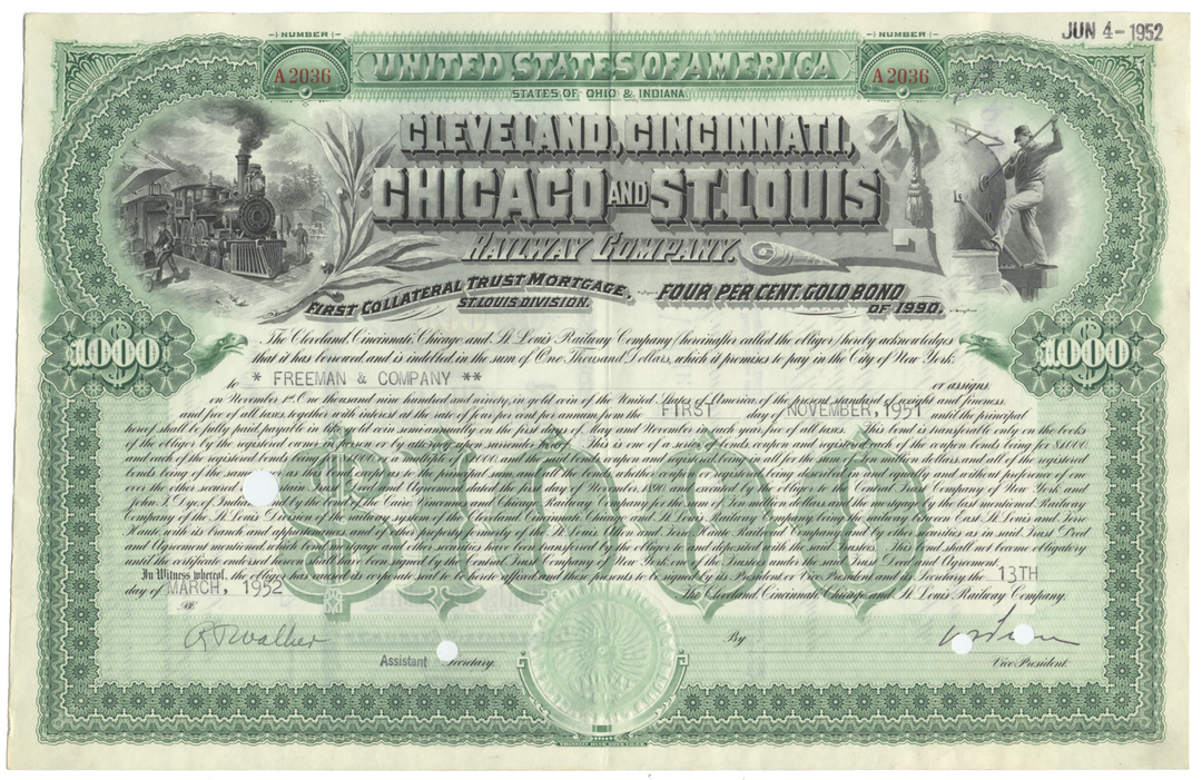 Cleveland, Cincinnati, Chicago & St. Louis Railway Company Bond Certificate