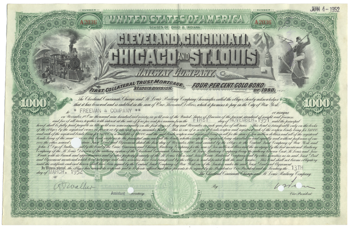 Cleveland, Cincinnati, Chicago & St. Louis Railway Company Bond Certificate