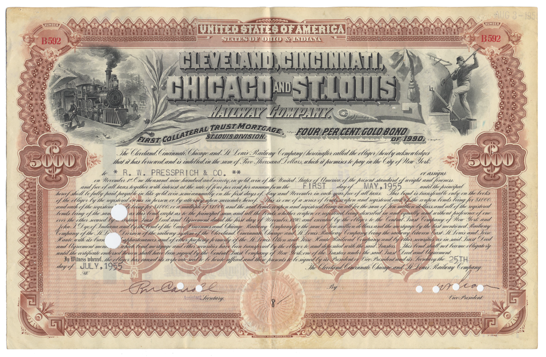 Cleveland, Cincinnati, Chicago & St. Louis Railway Company Bond Certificate