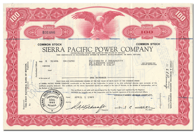 Sierra Pacific Power Company Stock Certificate