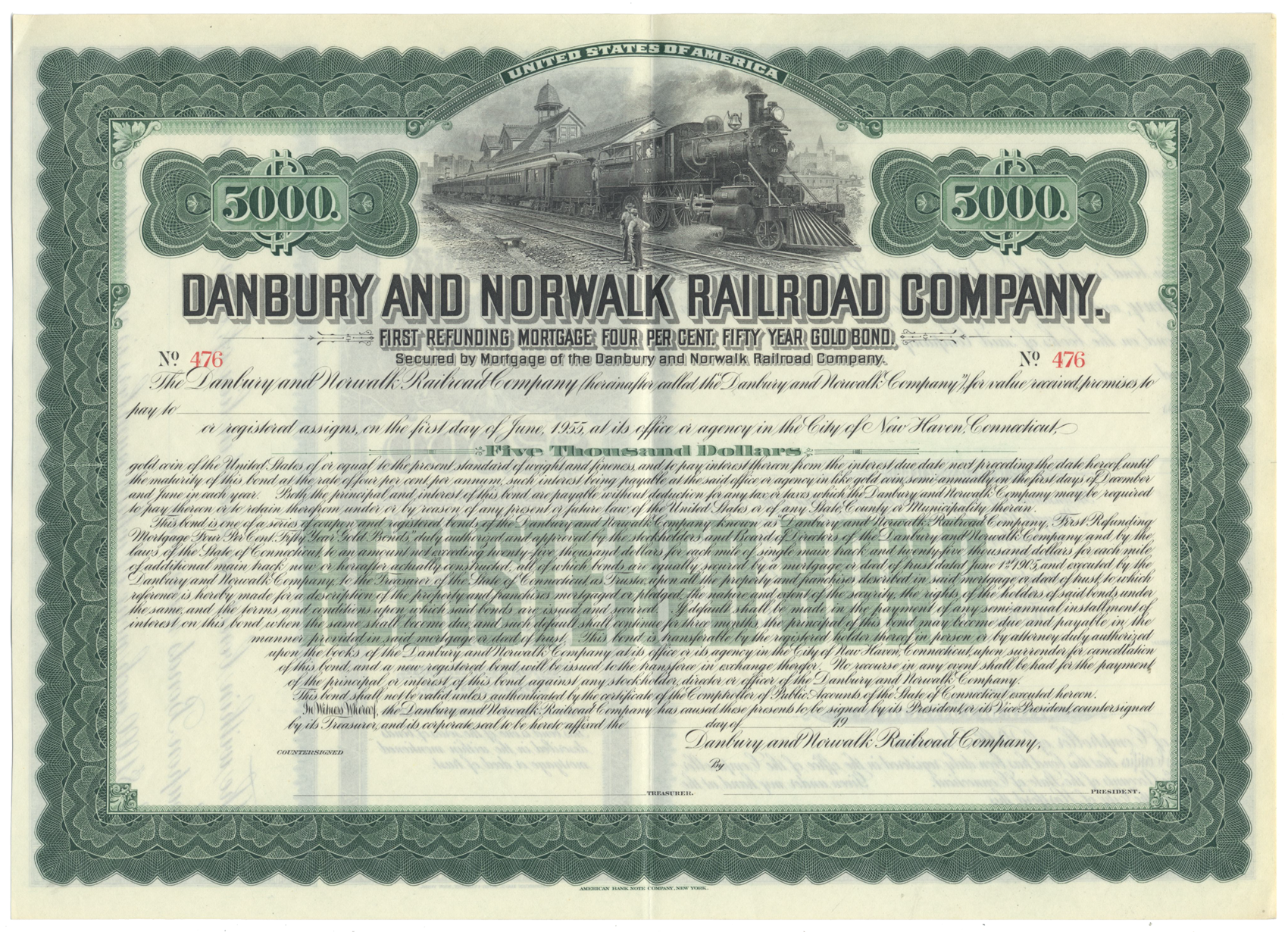 Danbury and Norwalk Railroad Company Bond Certificate