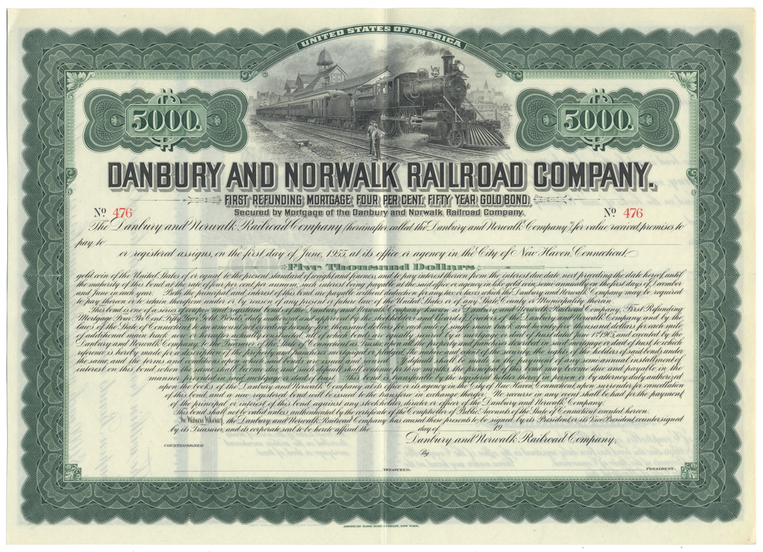 Danbury and Norwalk Railroad Company Bond Certificate