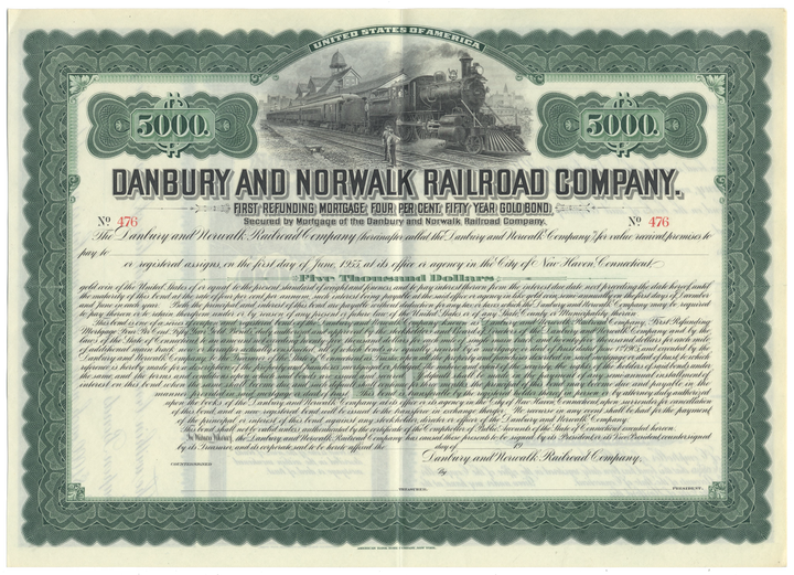 Danbury and Norwalk Railroad Company Bond Certificate