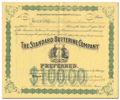 Standard Butterine Company Stock Certificate