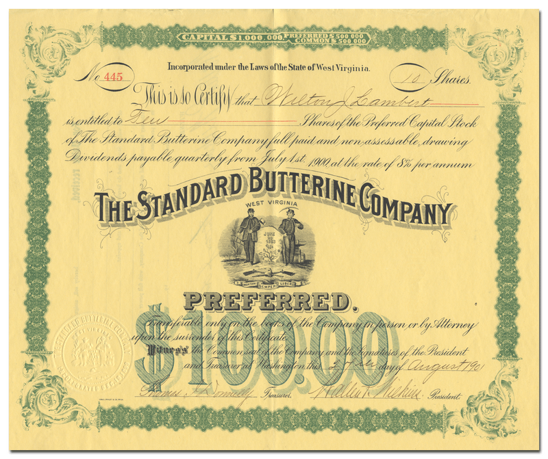 Standard Butterine Company Stock Certificate
