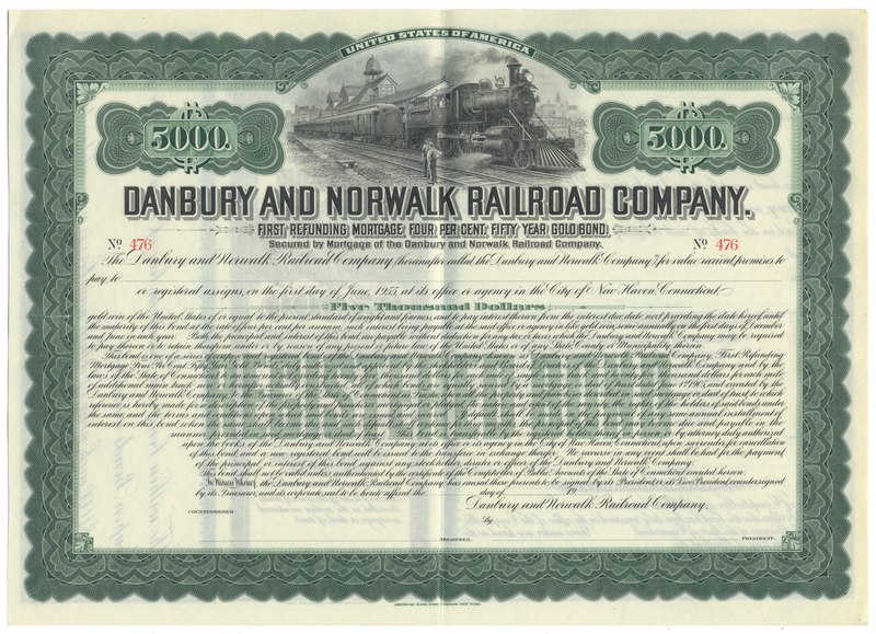 Danbury and Norwalk Railroad Company Bond Certificate