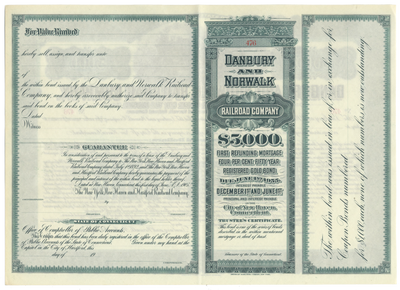 Danbury and Norwalk Railroad Company Bond Certificate