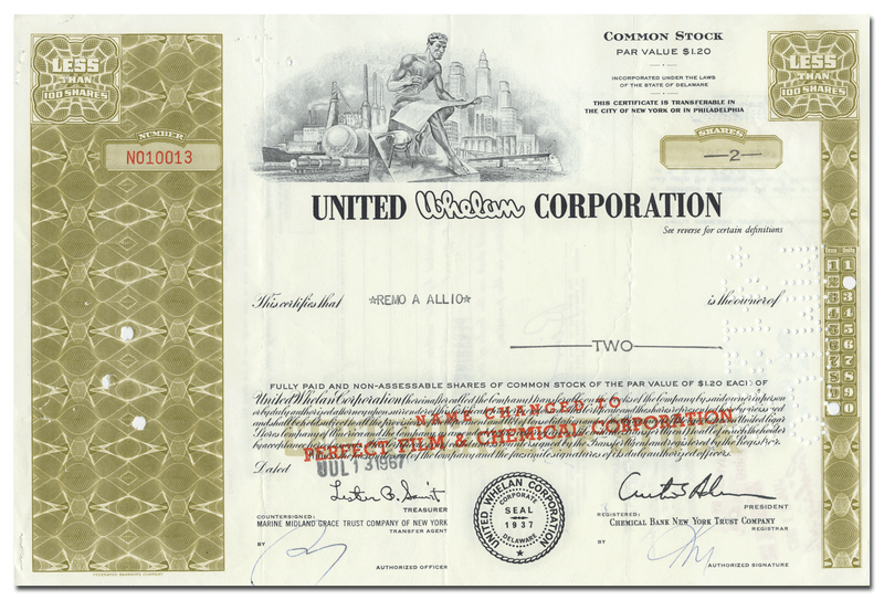 United Whelan Corporation Stock Certificate