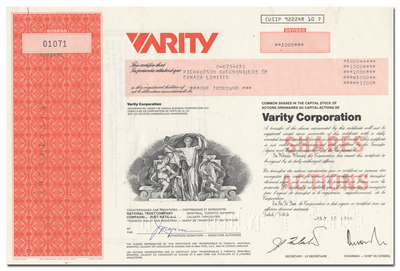 Varity Corporation Stock Certificate