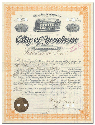 Yonkers, New York Bond Certificate