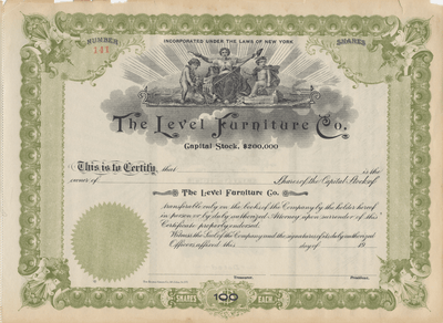 Level Furniture Company Stock Certificate