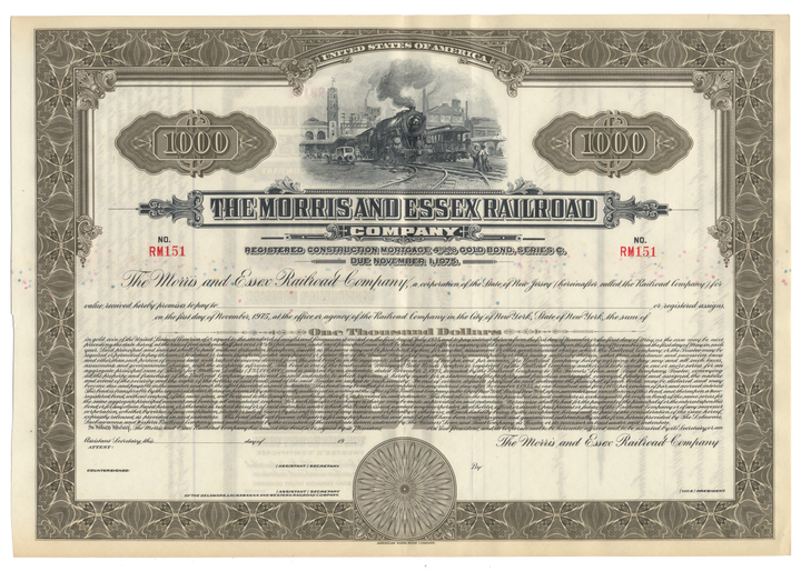 Morris and Essex Railroad Company Bond Certificate