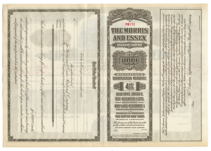 Morris and Essex Railroad Company Bond Certificate