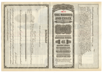Morris and Essex Railroad Company Bond Certificate