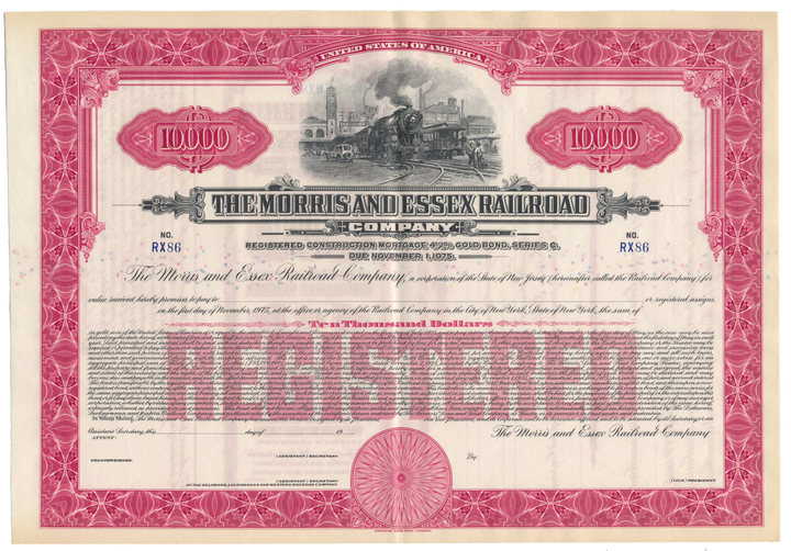 Morris and Essex Railroad Company Bond Certificate