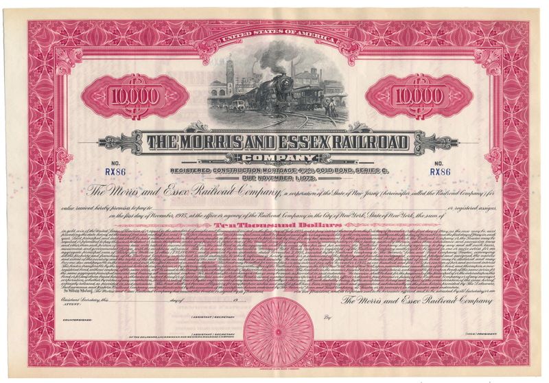 Morris and Essex Railroad Company Bond Certificate