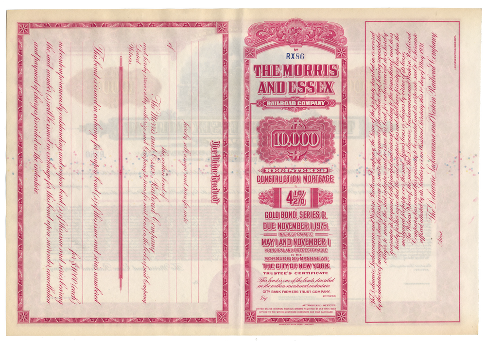 Morris and Essex Railroad Company Bond Certificate