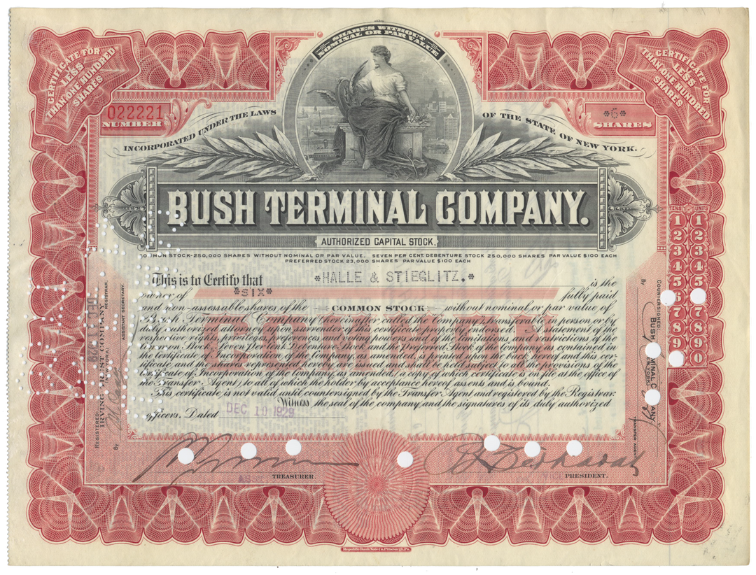 Bush Terminal Company Stock Certificate