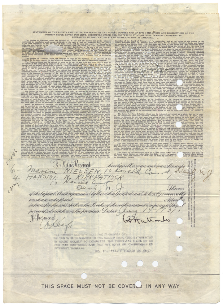 Bush Terminal Company Stock Certificate