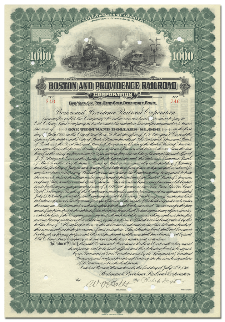 Boston and Providence Railroad Corporation Bond Certificate