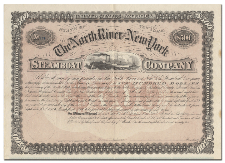 North River and New York Steamboat Company Bond Certificate