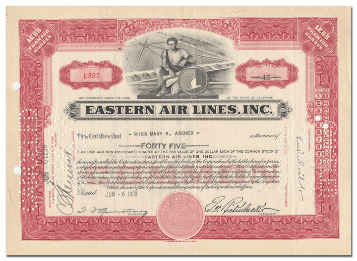 Eastern Air Lines, Inc. Stock Certificate