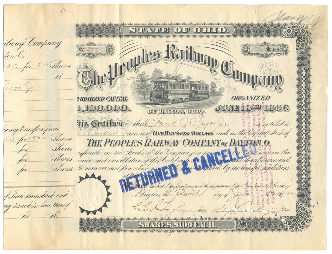 Peoples Railway Company Stock Certificate