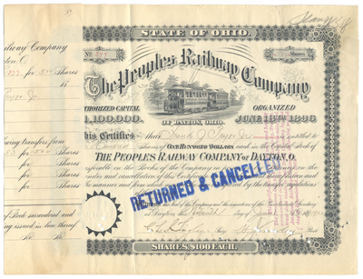 Peoples Railway Company Stock Certificate