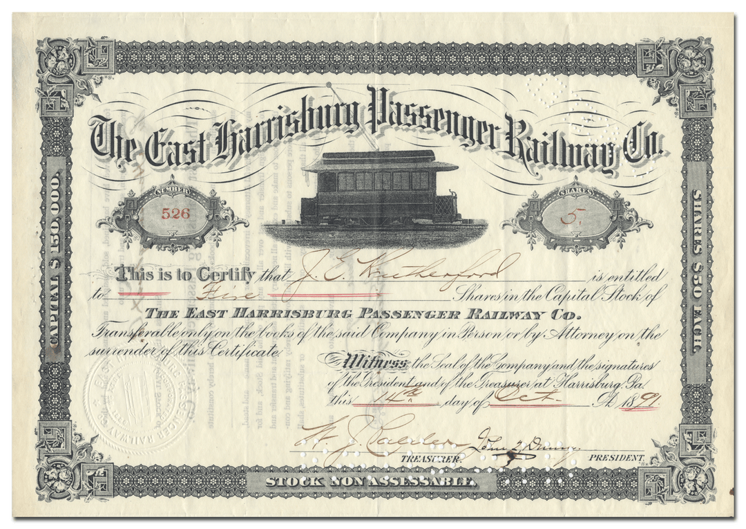 East Harrisburg Passenger Railway Co. Stock Certificate