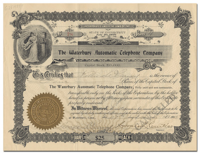 Waterbury Automatic Telephone Company Stock Certificate