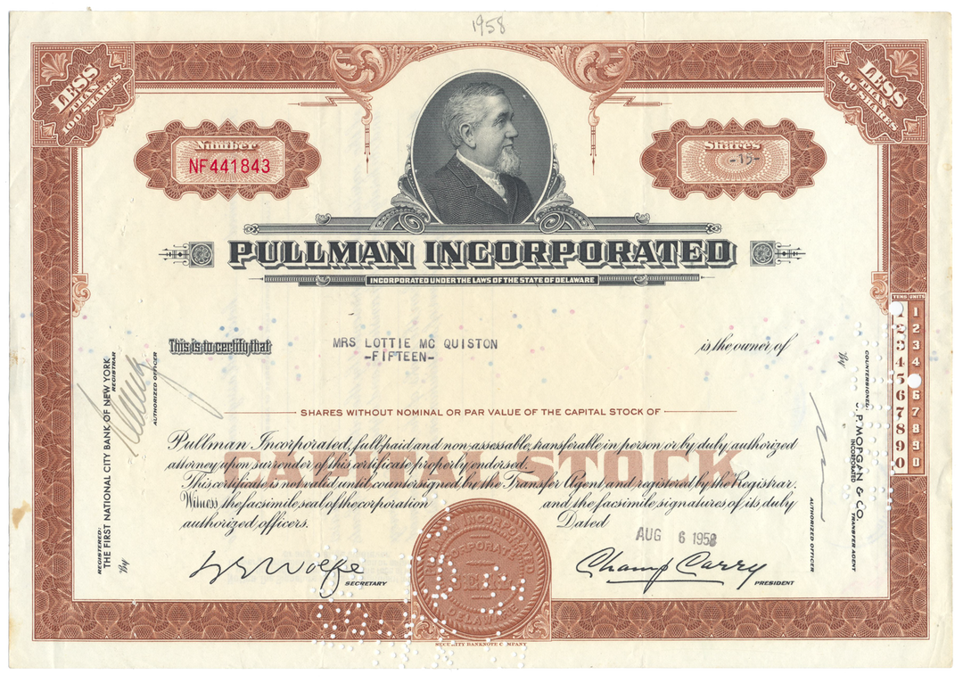 Pullman Incorporated Stock Certificate