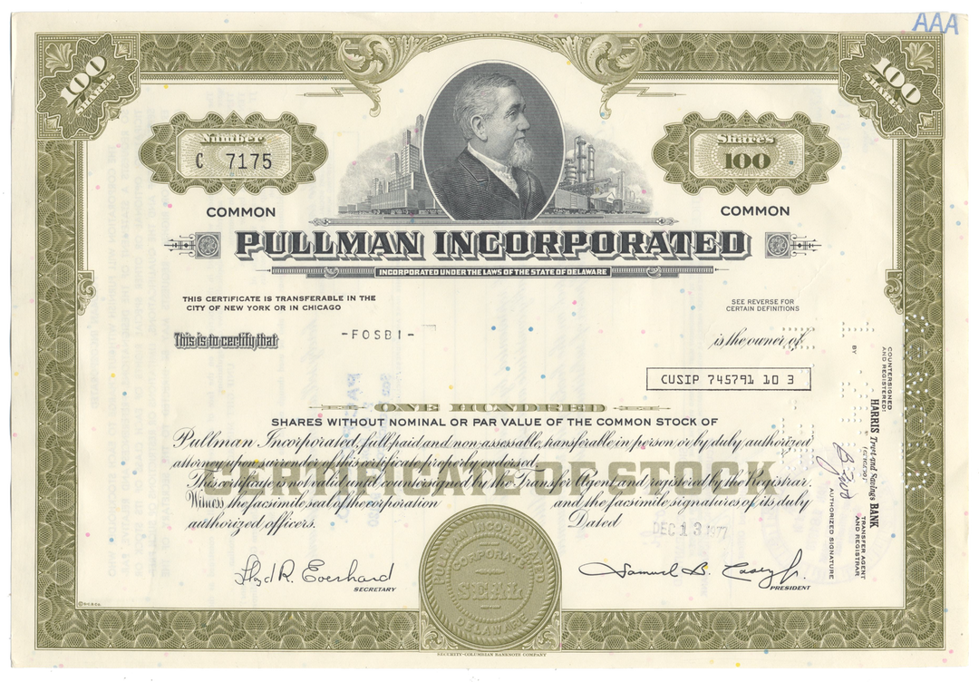 Pullman Incorporated Stock Certificate