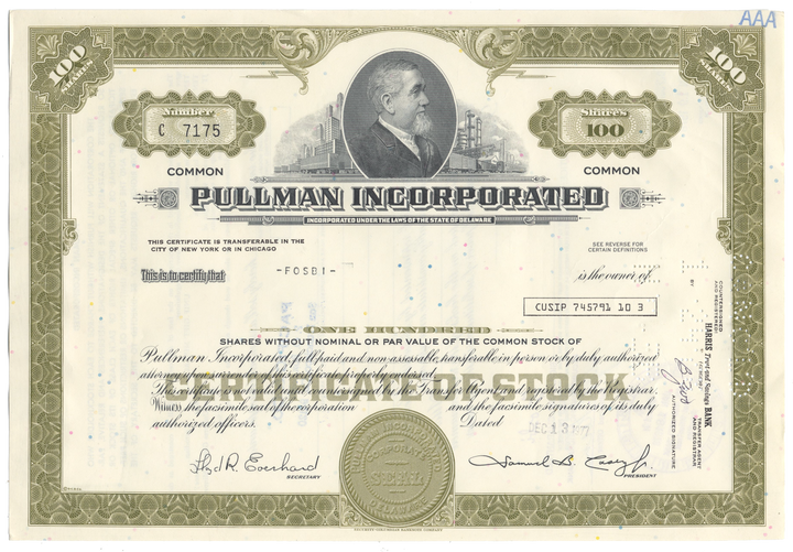 Pullman Incorporated Stock Certificate