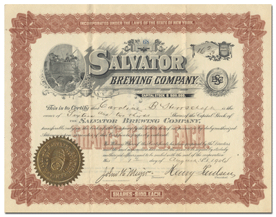Salvator Brewing Company Stock Certificate