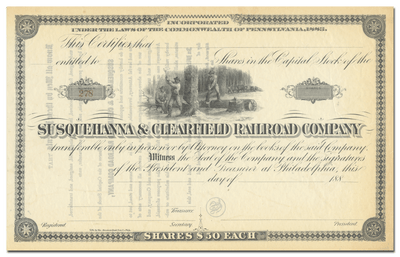 Susquehanna & Clearfield Railroad Company Stock Certificate