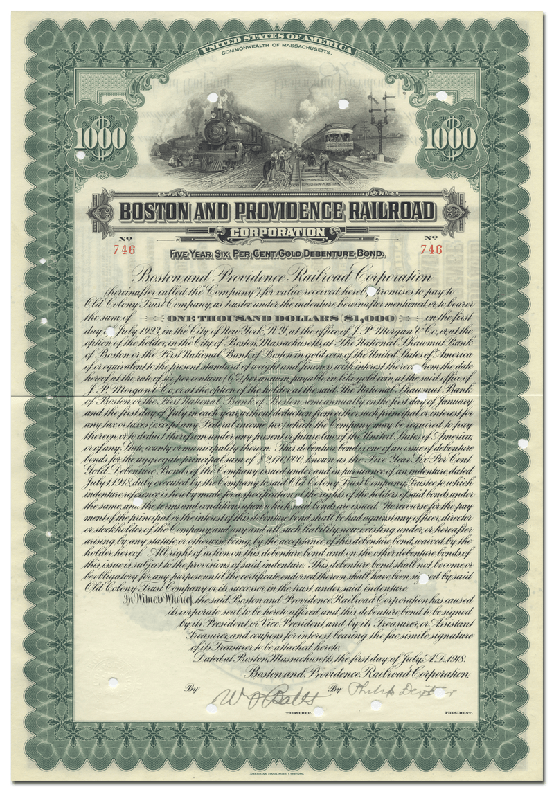 Boston and Providence Railroad Corporation Bond Certificate