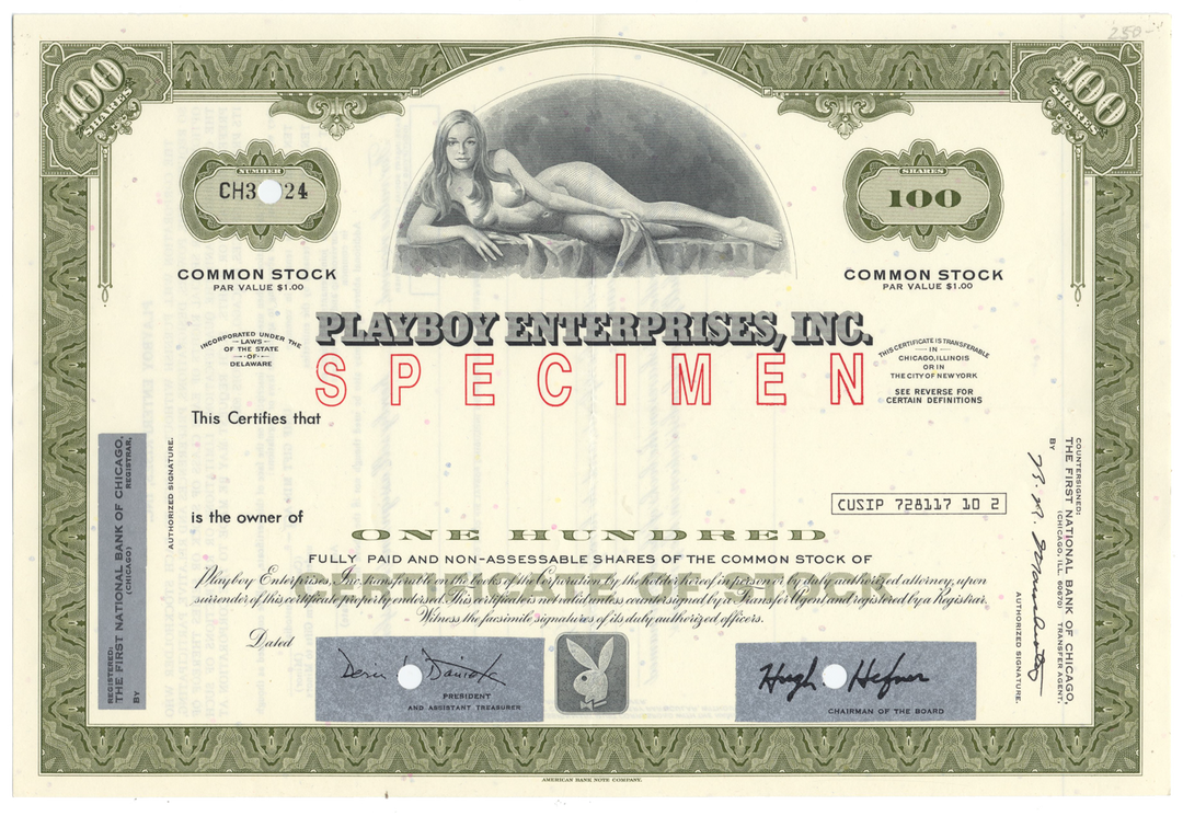 Playboy Enterprises Stock Certificate - Willy Rey