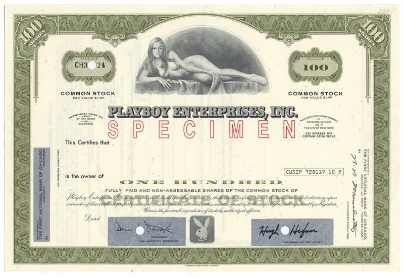 Playboy Enterprises Stock Certificate - Willy Rey