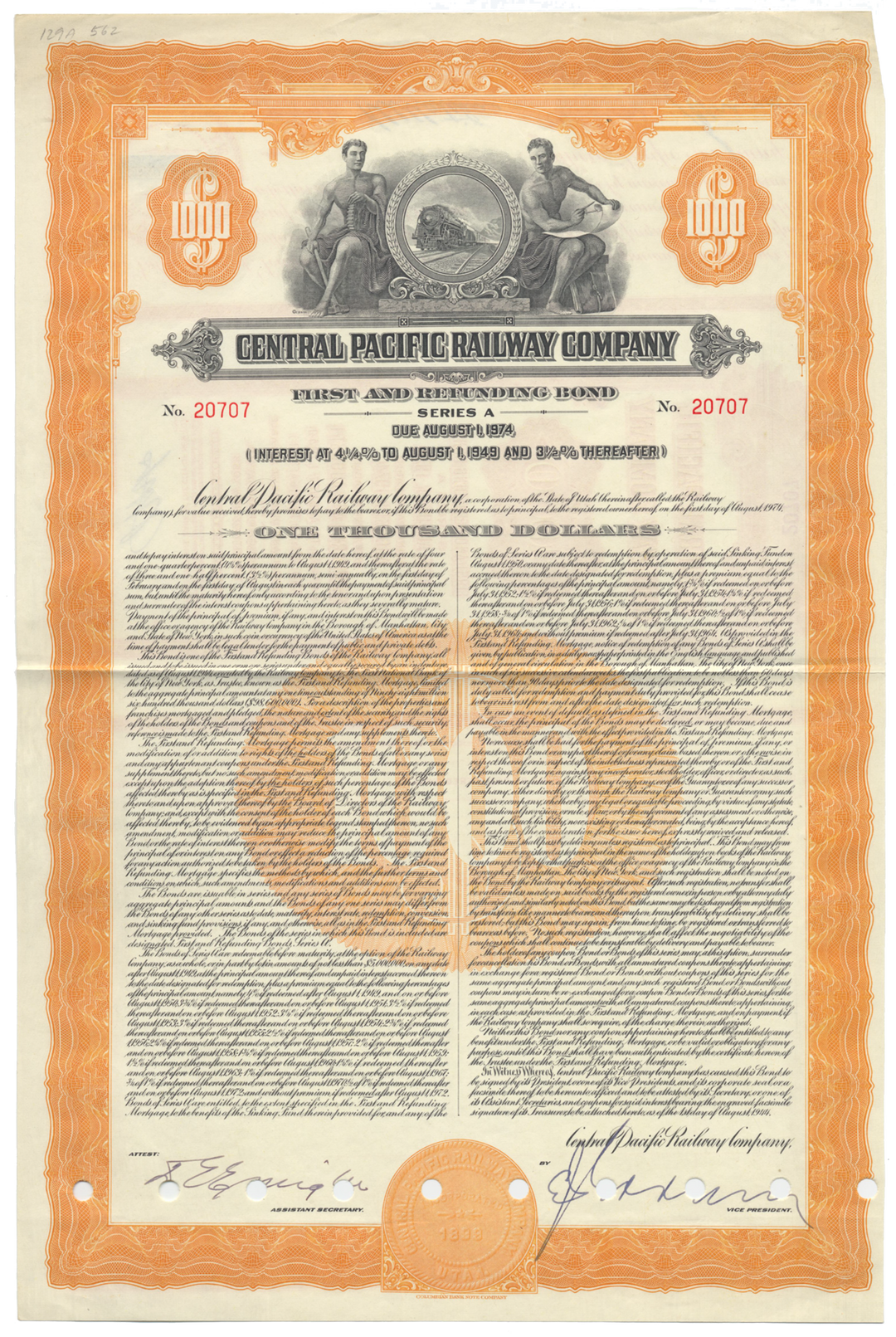 Central Pacific Railway Company Bond Certificate