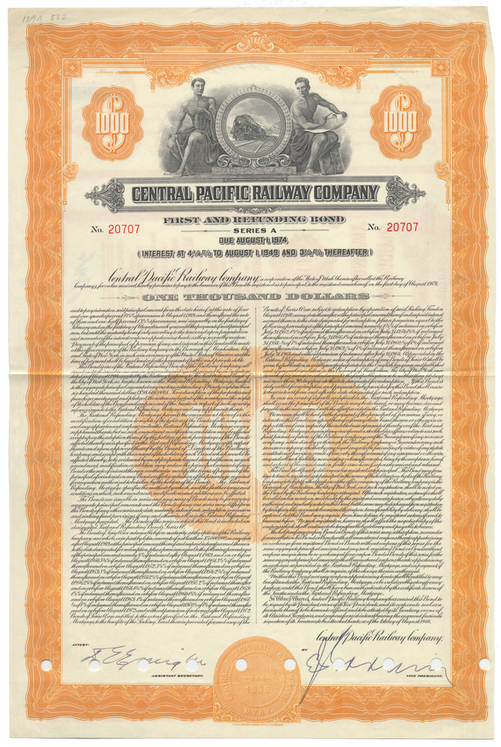 Central Pacific Railway Company Bond Certificate