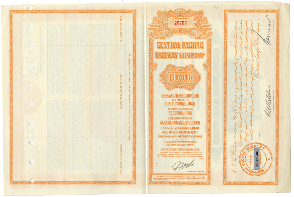 Central Pacific Railway Company Bond Certificate