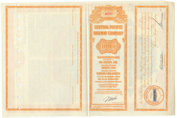 Central Pacific Railway Company Bond Certificate