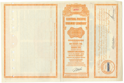 Central Pacific Railway Company Bond Certificate