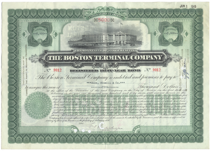 Boston Terminal Company Bond Certificate