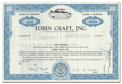 Tobin Craft, Inc. Stock Certificate