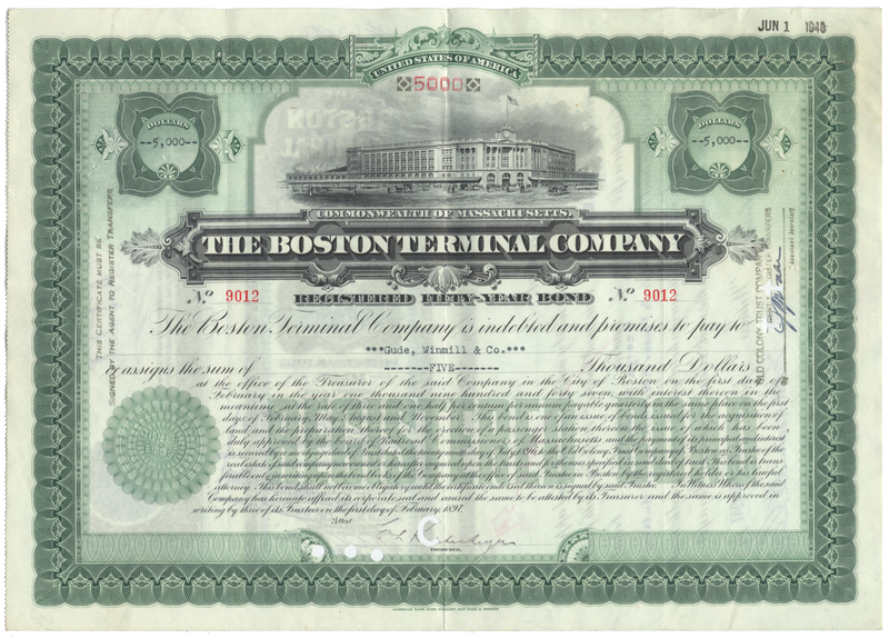 Boston Terminal Company Bond Certificate